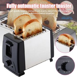 Free Plug Adapter！Toaster 2 Slice Wide Slots Stainless Steel Multifunctional Reheat Defrost Bread Toaster