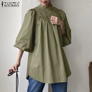 ZANZEA Women Korean Style O-neck Long Sleeve Solid Color Sweet Casual Simple Blouse