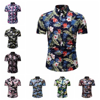 Summer hawaii Casual Floral Short Sleeve beach linen business men Men Shirt Hawaiian Shirt