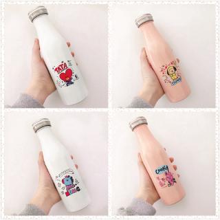 Kpop BTS Thermos Cup Water Cup 500ml Stainless Steel Water Bottle Mug Macaron Travel Mug Student Cup