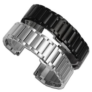 18mm/20mm Black Silver Solid Stainless Steel Butterfly Buckle Wrist Watch Band