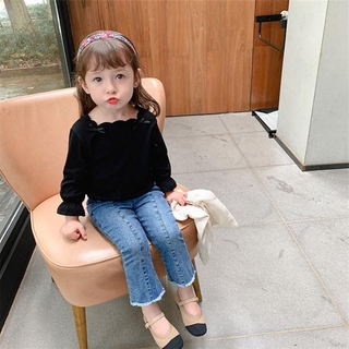 Se7en Autumn New Girls Solid Color Bottoming Shirt Small And Medium-sized Children's Western Style Square Neck All-match Top For 3-8Y