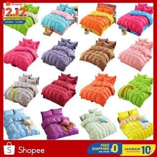 [Ready Stock]Zippered Quilt Cover Comforter Cover White Grey Red Orange Green 16 Color Design