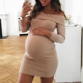 🔥BIG SALE🔥 Maternity Dress MuslimEuropean and American-Style New Casual Fashion Off-Shoulder Maternity Dress