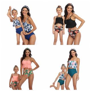 New Fashion 2PCS Sets Beach Swimsuits Mother and Daughter Print Swimming Attire Women Bikini Swimwear Girl Swimming Suit