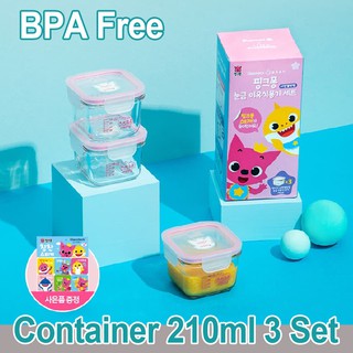 Baby Food Graduation Pinkpong Square Containers Storage 210ml 3Set/Safe Glass Square Airtight/Freeze Puree Stock★BPA Free