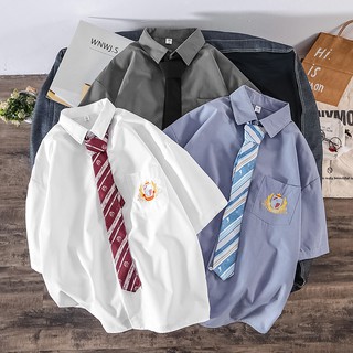 ☜♣DK uniform male short-sleeved shirt jk white female college embroidery style couple high school students graduation cl