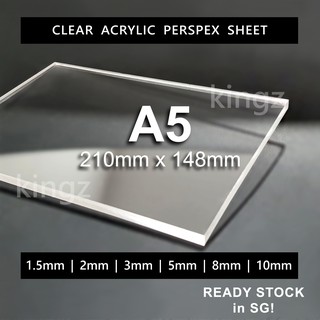 Clear Acrylic Sheet | Perspex Sheet | Plexiglass Sheet | A5 (210mm X 148mm) | 1.5/2/3/4/5/8/10mm Thickness