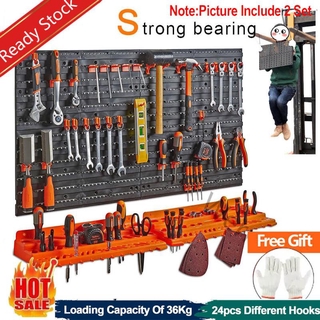 Garage Wall Tool Rack Pegboard + Shelf Tool Organizer/fixer/wall-mounted/fixed, Including 24 Various Hooks, Very Suitable For Home Shed Workshop Or Garage