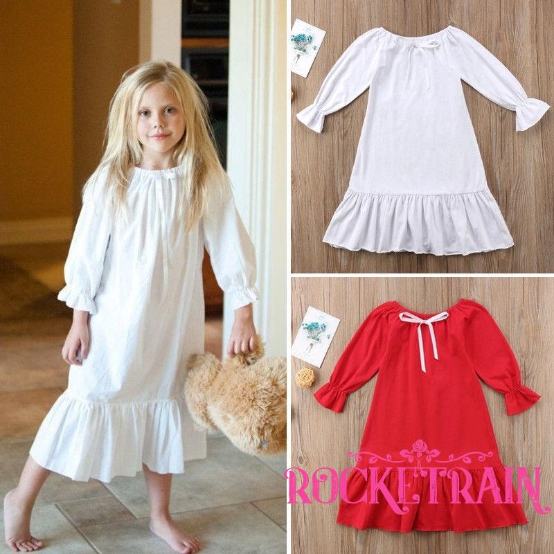 R.T-Cute Kids Baby Girl Princess Cotton Dress Nightgown Night Skirt Ruffle