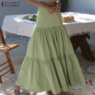 ZANZEA Women Layered Back Elastic Waist Flounec Hem Casual Loose Long Skirt