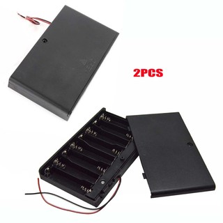 2 Pcs 8 x AA 12V Battery Holder Case Cover Enclosed Box with Wire Lead and Switch for DIY Electronics Power Supply