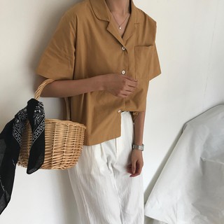 Xiaozhainv Ready Stock women clothes shirt Polo Short sleeve top collar loose top simple loose women blouse