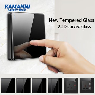 【A21】Wall Power Switch Tempered Glass Panel 1/2/3/4 Gang Switch 20A For High Power Black