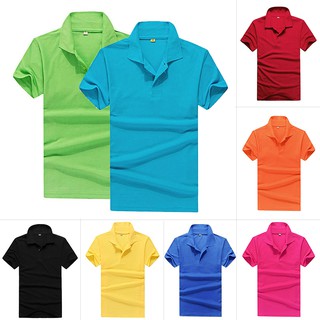 Boys Mens Lapel POLO Shirt Short Sleeve Slim Fit Solid Color Cotton Tee T-shirt