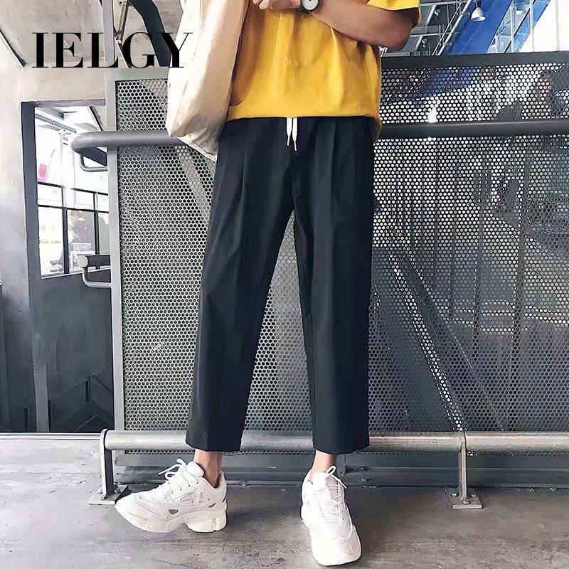 IELGY cropped pants Korean men's casual straight trousers