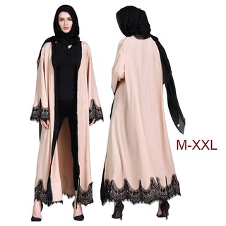 Women Jubah lace Abaya Full Dress Vestidos Cardigan Kimono Loose Long Robe Gowns Eid Ramadan Islamic baju muslimah