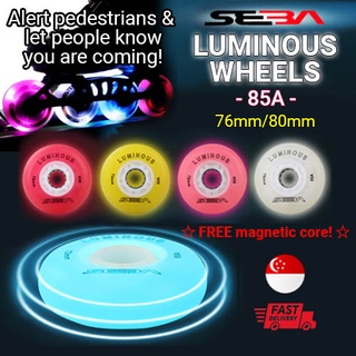 Seba Luminous Wheels 85A 90A 76 80mm Flash LED Lighting Inline Skate Slalom Roller Skating Flashine Tires-SG Seller
