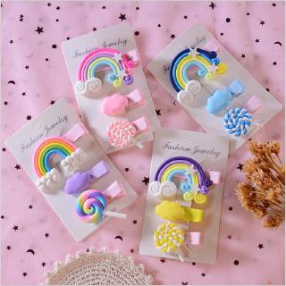 Korean children's hairpin side girl rainbow hairpin cute princess candy color cloud hair accessories