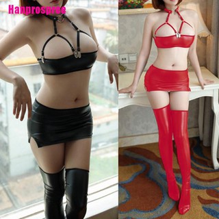 【HP】☆Sexy Women PU Faux Leather Micro MINI Skirt Bra Wet Look Clubwear Erotic Wear