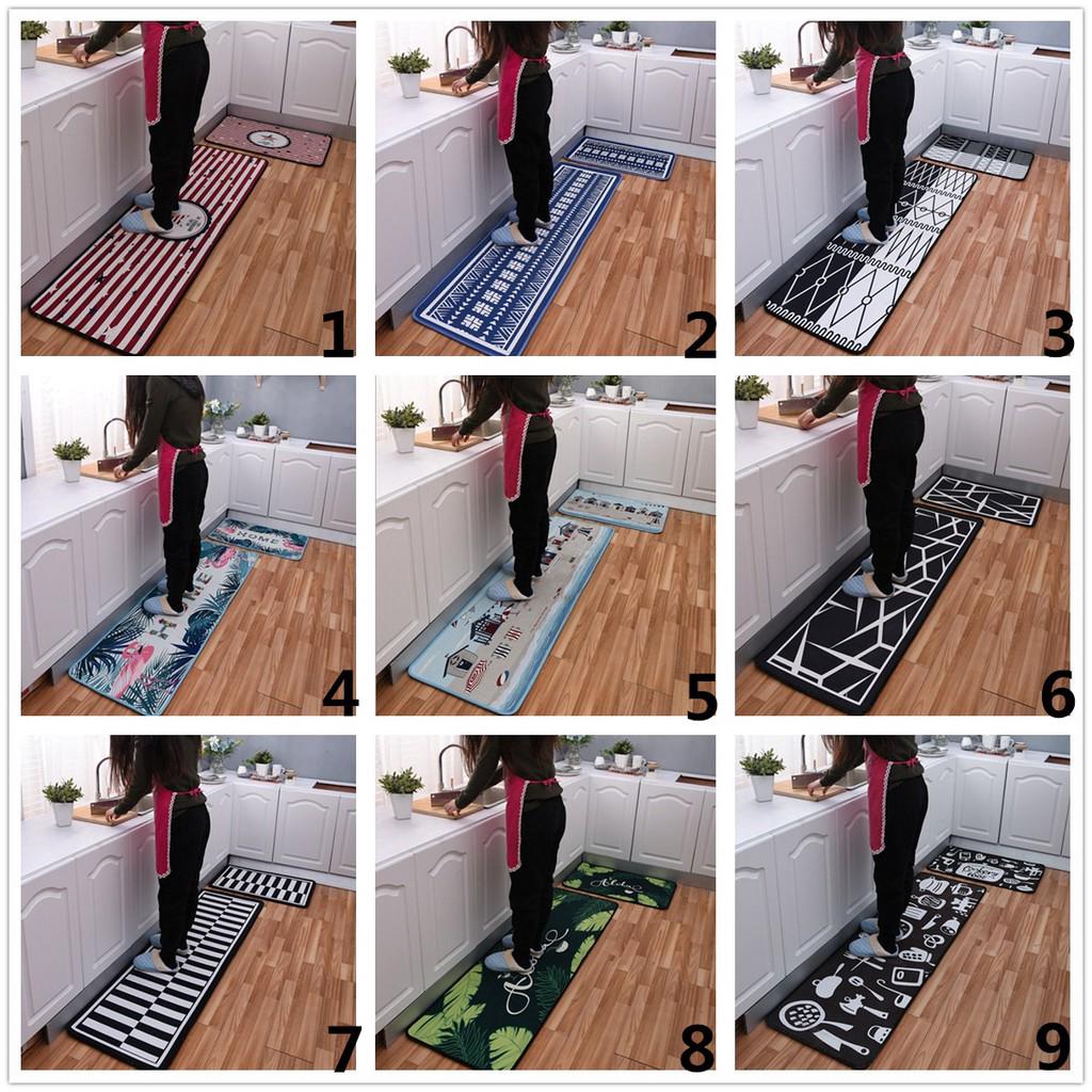 2pcs/set Geometric Pattern Kitchen Mats Anti-slip Oil Absorption CarpetS