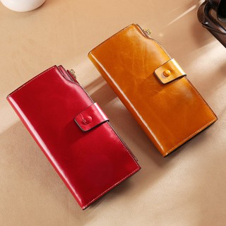 The first layer of leather RFID anti-theft brush ladies wallet long oil waxed leather mobile phone clutch bag cowhide retro wallet