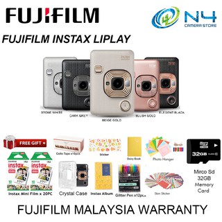 [Shop Malaysia] Fujifilm Instax Mini LiPlay + Film (20 Pcs) + Crystal Case + Memory Card (32GB) + Acc kit [Free Gift Woth RM129.00]