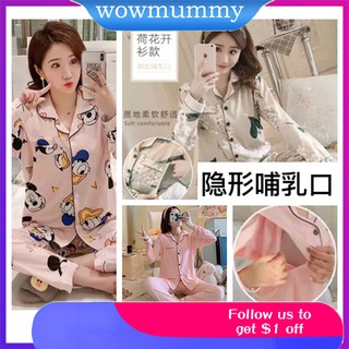 wow⭐Long Sleeve Breastfeeding Soft Maternity Pajamas Top Pregnancy Sleepwear (1)