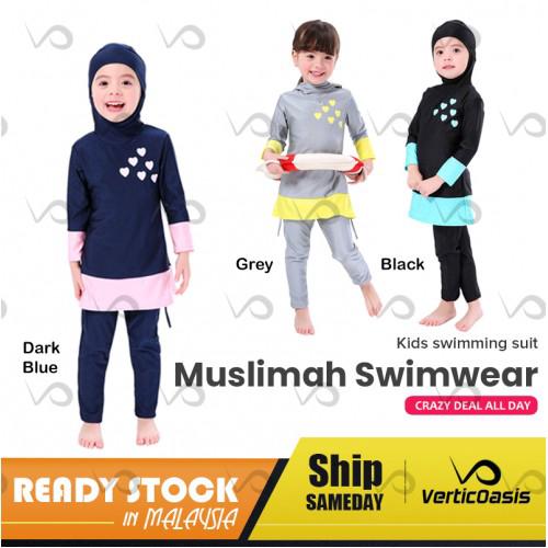 Muslimah Swimwear Verticoasis Kids Girl Long Sleeve Swimming Suit (1)