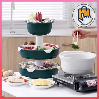 DBS Multi-Layer 360° Rotating Multifunctional Home Hot Pot Ingredients Platter with Divided Strainers Basket
