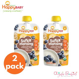 [2-Pk] Happy Baby Happy Tot Super Morning - Banana, Blueberry, Yogurt & Oats + Super Chia, 113 g