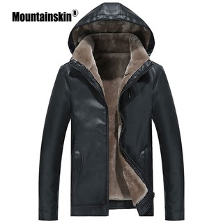 Mountainskin 2019 Winter Men's Leather Jacket Warm Thick PU Coat Male Thermal Fleece Jacket Faux Leather Men Brand SA506