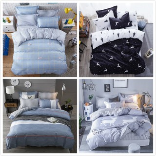 Set Of 4 Printed Breathable Bedding Sheet Bedsheet Set With Quilt Cover