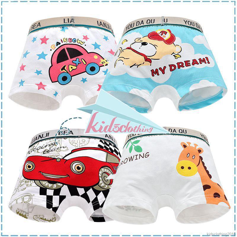 1-12Y Boys Cartoon Animal Print Underwear Cotton Panties Boxer Briefs