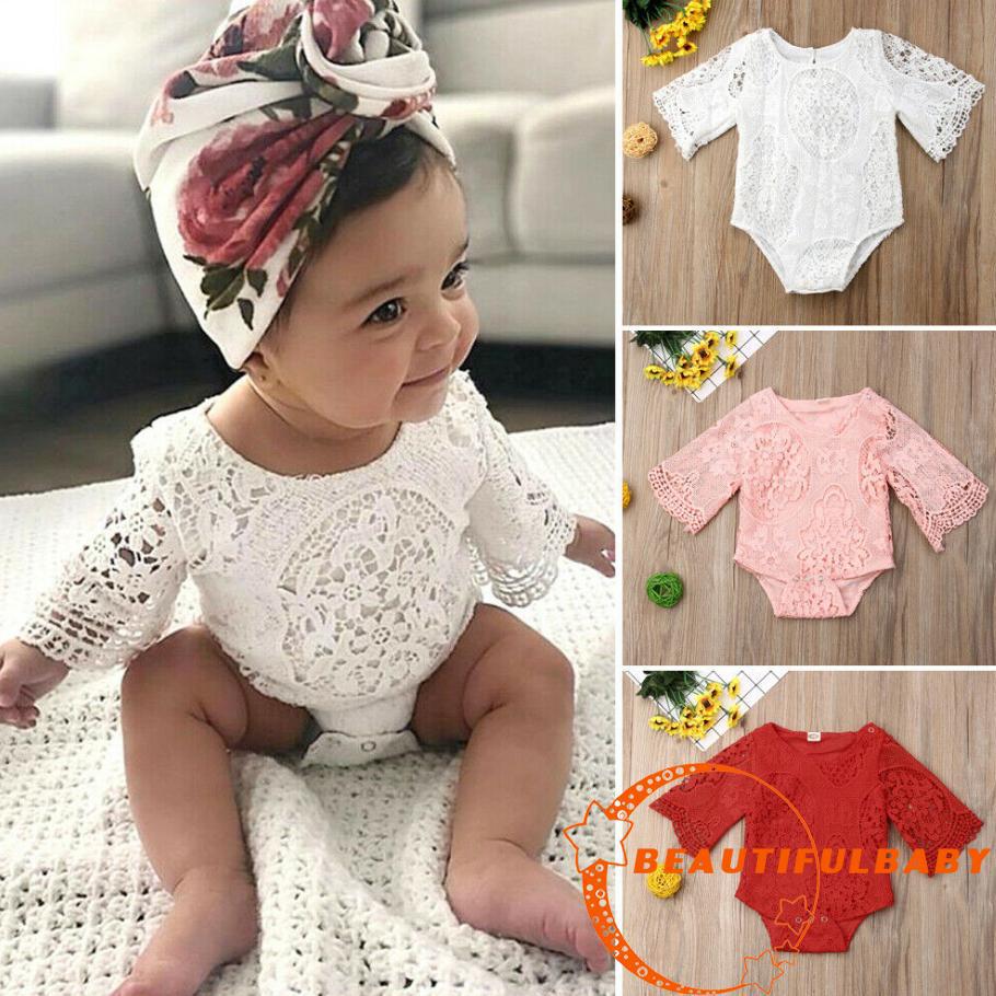 BღBღNewborn Baby Girl Lace Floral Romper Bodysuit Jumpsuit Outfits Clothes