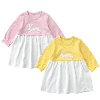 Girls Dresses Children Clothing Long Sleeve Cartoon Rabbit Princess Dress Kids Fashion Pure Cotton Stripe Tutu Dress Yellow Pink Baby Clothes Outdoor