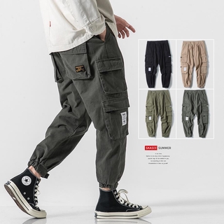 🔥New product🔥Men's Cargo pants Multi Pockets Casual pant For Men Straight Slacks Slim fit Long Trousers Cargo Trousers Pants Long Seluar Cargo Pants Men's Bunched Foot Straight Loose Tide Super casual pants