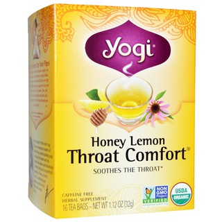 Yogi Tea, Organic, Throat Comfort, Honey Lemon, Caffeine Free, 16 Tea Bags