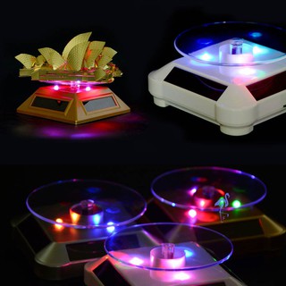 LED Light Solar Jewelry Display Stand 360 Rotating Showcase Necklace Bracelet Watch Ring Show Turntable