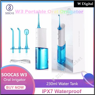 Soocas W3 Oral Irrigator Dental Portable Water Flosser Tips USB Rechargeable Water Jet Flosser IPX7 for Cleaning Teeth