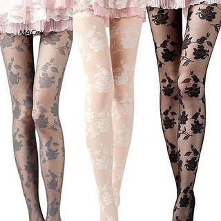 MAC1_Women Fashion Rose Pattern Tight Lace Pantyhose Sexy See-through Stockings