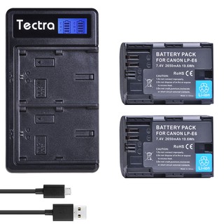 Tectra 2pcs LP-E6 LP-E6N LPE6 Battery + New LCD USB Dual Charger For Canon 5D Mark II III 7D 60D EOS 6D 70D 80D