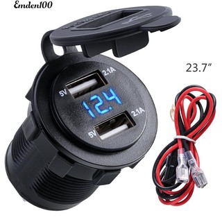 Car Motorcycle 4.2A Dual USB Charger Socket Voltmeter Wire