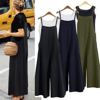 Fashion Women Loose Solid Tank Jumpsuit Long Suspender Overalls