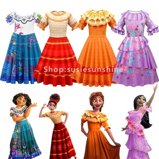 【Ready Stock】Encanto Disney Costume Kids Clothes Mirabel Isabel Fancy Cosplay Dress Up Birthday Party Girls Clothing Set