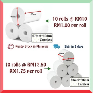 10 rolls Coreless Thermal receipt paper roll
