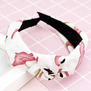 CNY Korean Style Fashion Headband with Flamingo Pattern Knot Wide-brimmed Headband Hairband for Women Valentine Gift