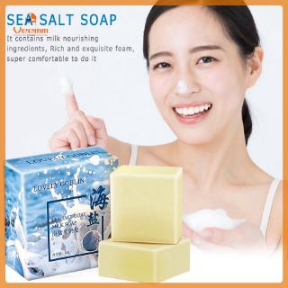 【Fast Delivery】 Sea Salt Soap Shrink Pores Whitening Blackhead Removal Face Wash Health Care / Sea Salt Soap Natural Goat Milk in Addition to Mites Soap Acne Soap Cleansing Oil Control Soap Washing Lovely goblin sea salt mite removal makeup oil control su (1)
