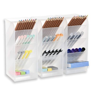 3 Pcs Pen Organizer Storage Translucent White,12 Compartments (White)