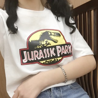 New Korean Dinosaur Printing Clothes Solid Color Short-sleeved T-shirt Female Couple Loose Top